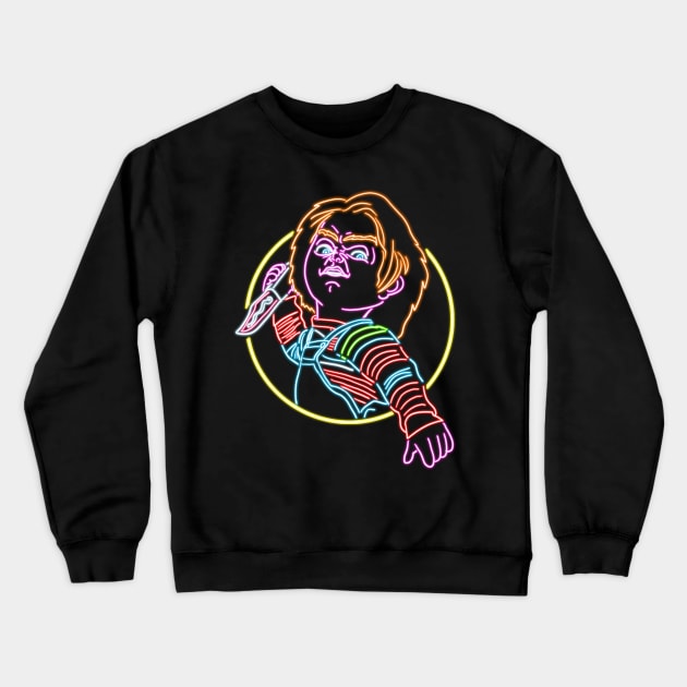 Chucky neon style Crewneck Sweatshirt by AlanSchell76